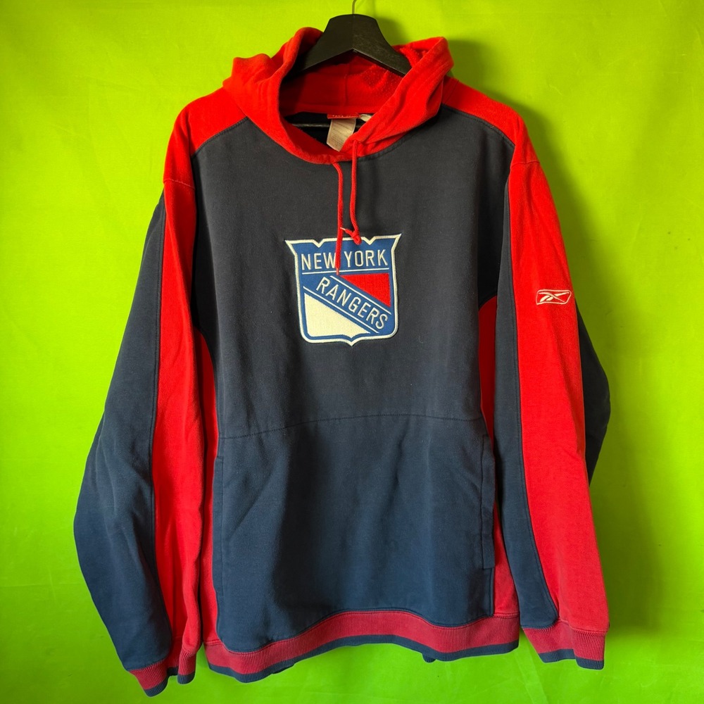 Reebok Face Off Collection New York Rangers NHL Hoodie Navy Red Mens Large